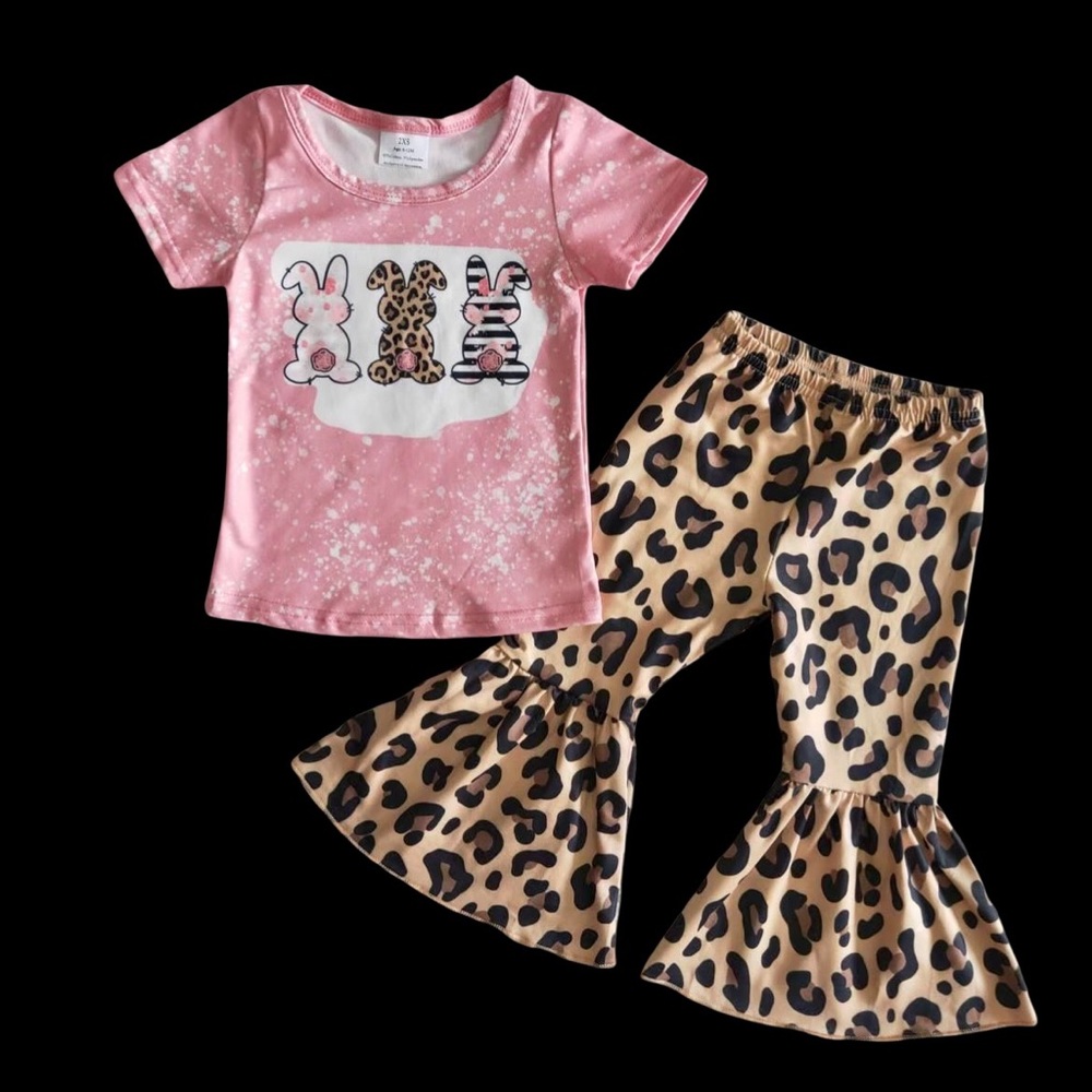 Toddler 2T Bunny/Easter Leopard Bell Pants Set